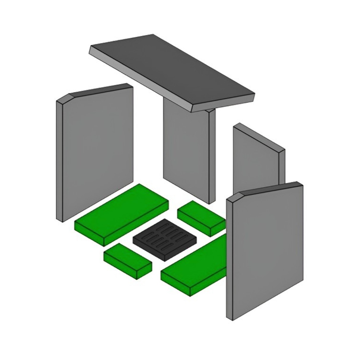 Oslo | Brennraum Boden, Set 4-teilig 266 x 120 x 30 mm
